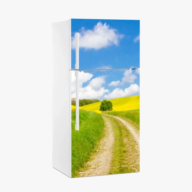 Fridge sticker sunny country lane through yellow fields