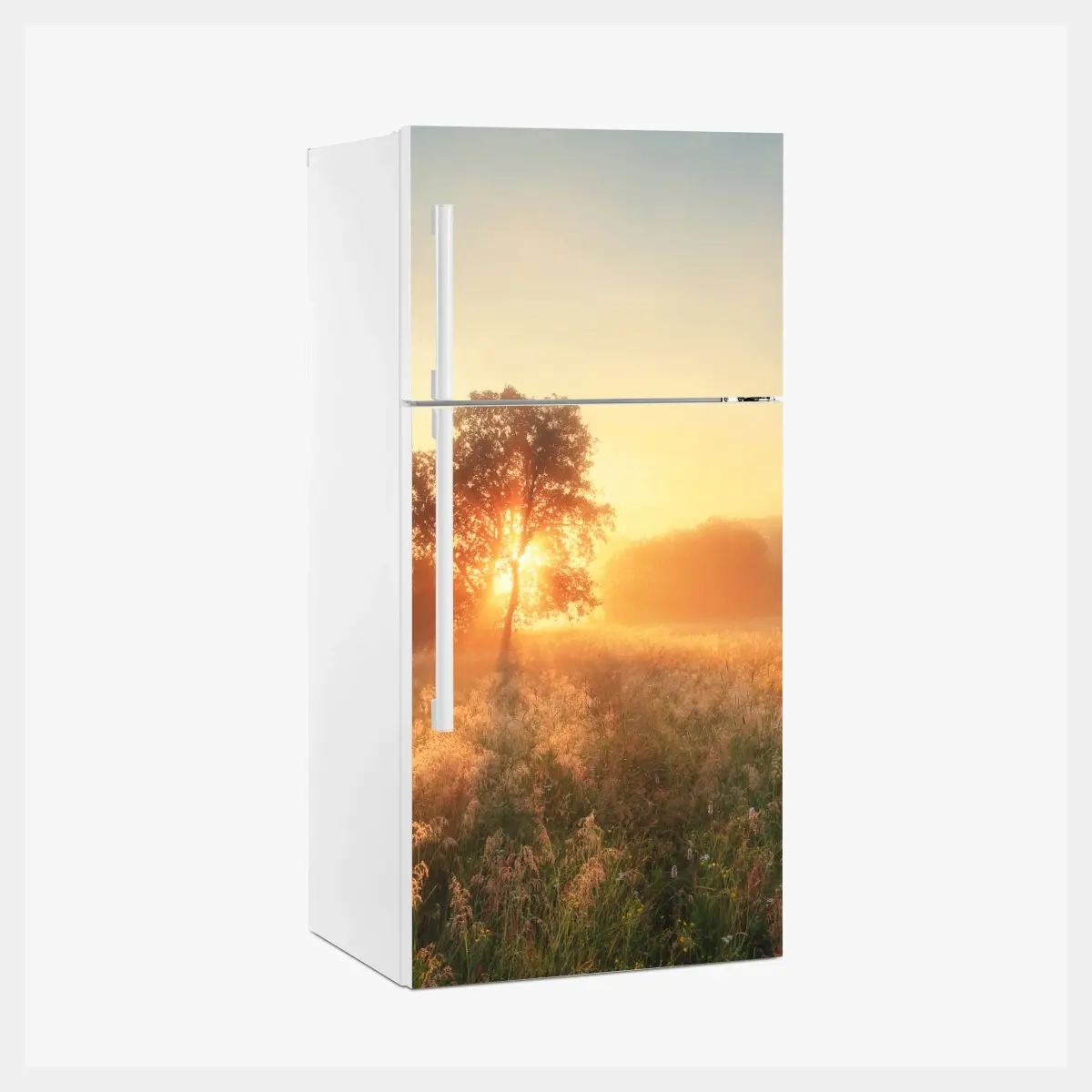 Fridge sticker golden sunrise over misty meadow ⁕ Wallissimo® Fridge sticker golden sunrise over misty meadow ⁕ Wallissimo®
