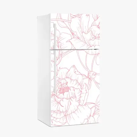 Fridge sticker delicate pink peony line art pattern • Wallissimo®