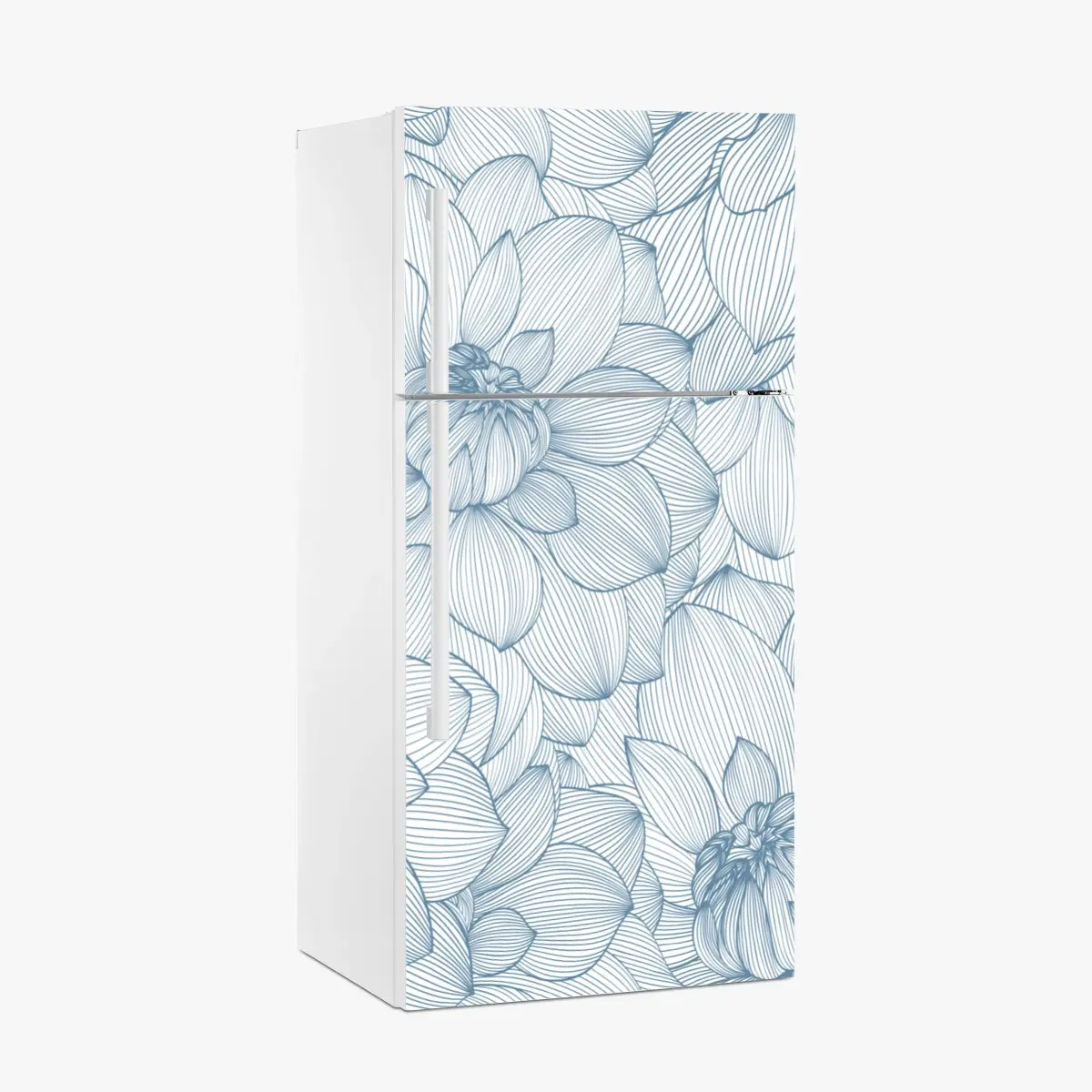 Fridge sticker delicate blue floral linework • Wallissimo®