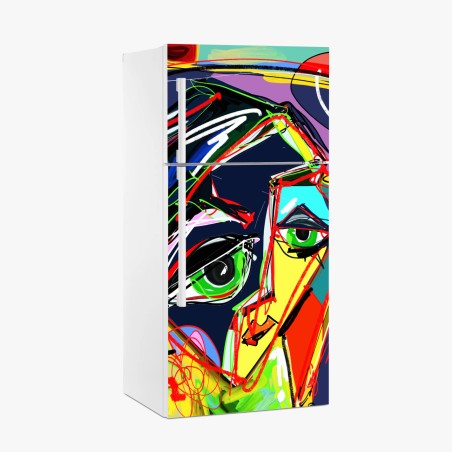Fridge sticker vibrant abstract face portrait • Wallissimo®