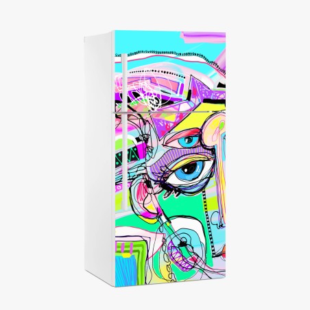 Fridge sticker vibrant abstract face portrait • Wallissimo®