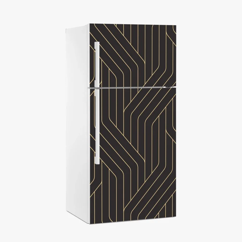 Fridge sticker geometric art deco pattern with gold lines
