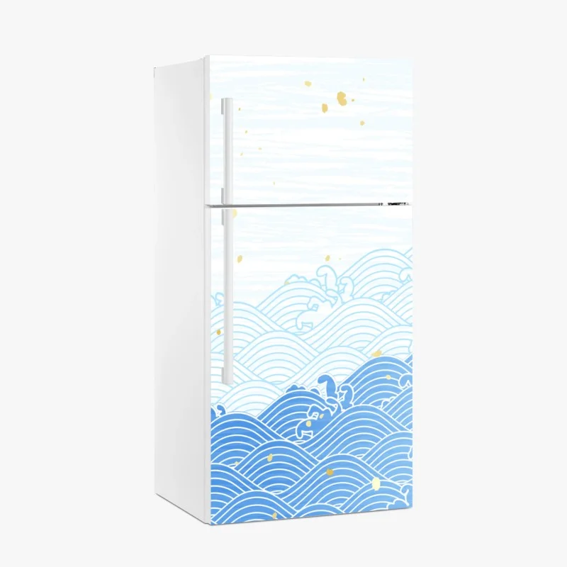 Fridge sticker calm blue waves with gold accents