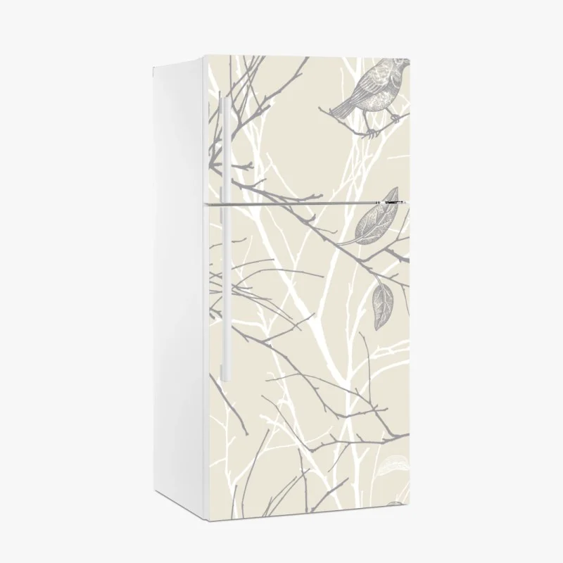 Fridge sticker soft beige bird and branch pattern