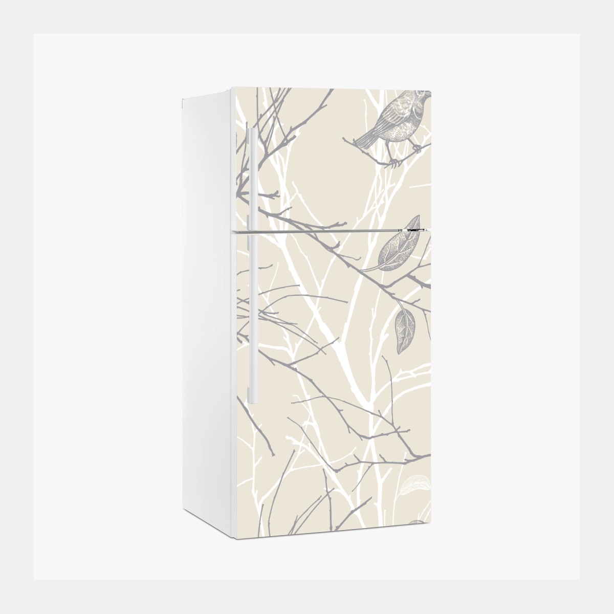 Fridge sticker soft beige bird and branch pattern • Wallissimo® Fridge sticker soft beige bird and branch pattern • Wallissimo®