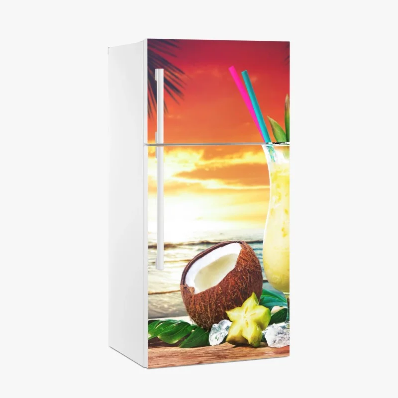 Fridge sticker tropical pineapple and coconut sunset