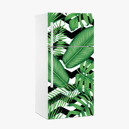 Fridge sticker tropical leaves pattern on chevron background • Wallissimo®
