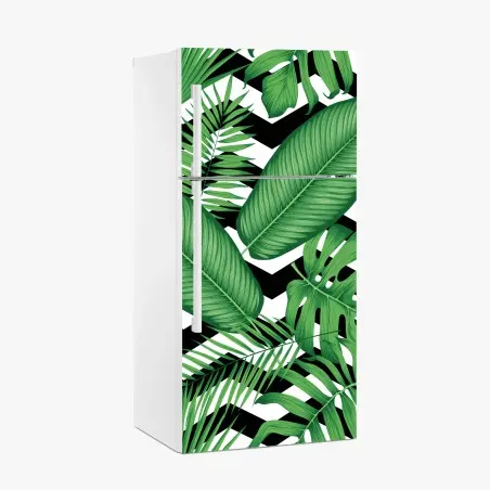 Fridge sticker tropical leaves pattern on chevron background • Wallissimo®