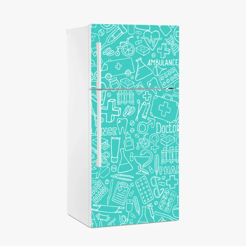 Fridge sticker turquoise medical icons seamless pattern