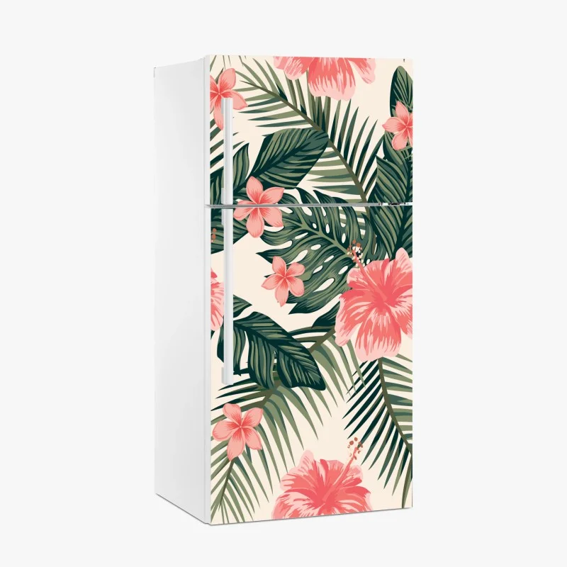Fridge sticker tropical hibiscus floral pattern