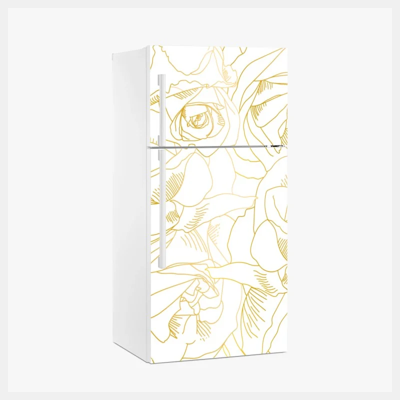 Fridge sticker delicate gold rose line art pattern