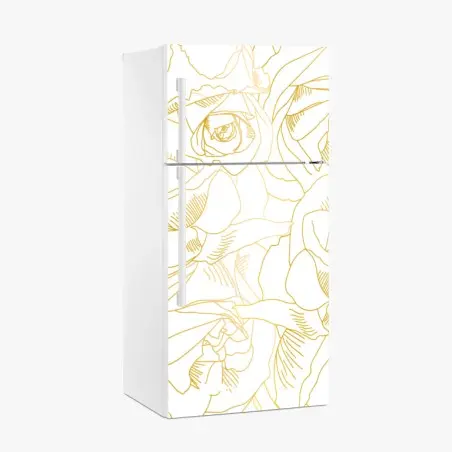 Fridge sticker delicate gold rose line art pattern • Wallissimo®