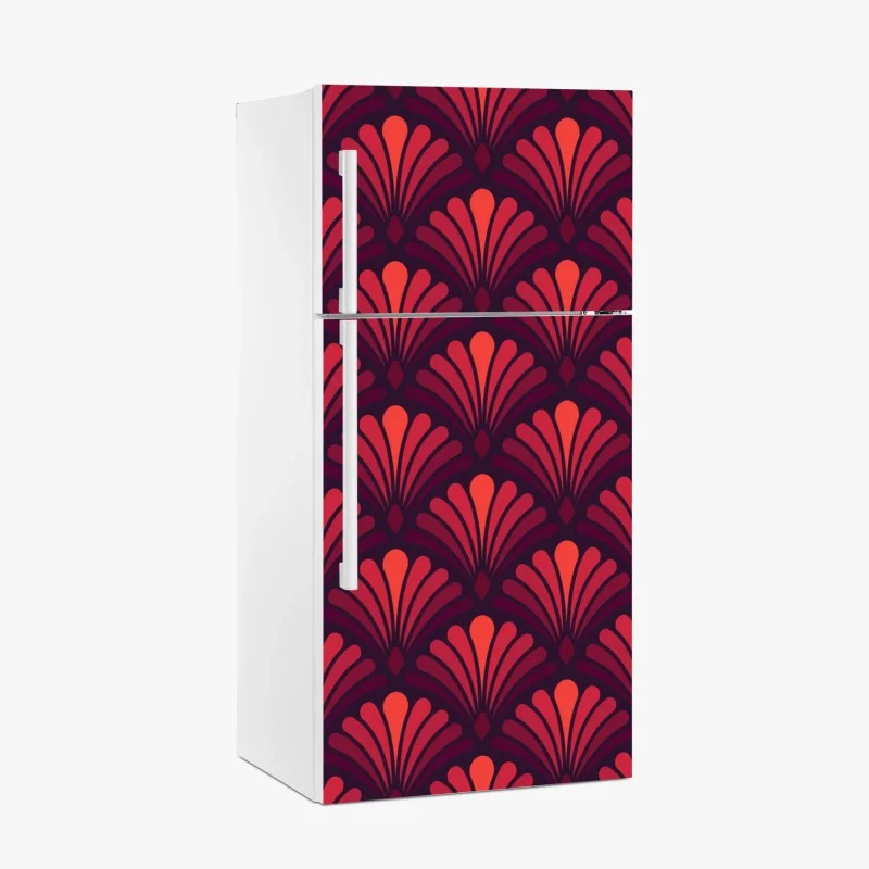 Fridge sticker art deco fan pattern in coral and burgundy