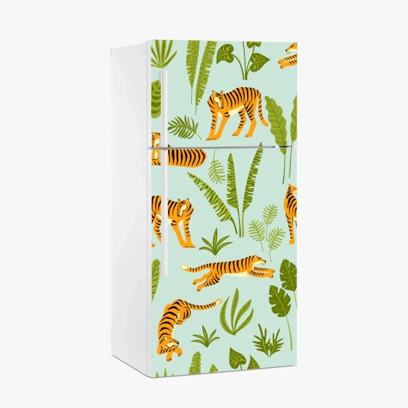 Fridge sticker playful tiger jungle pattern