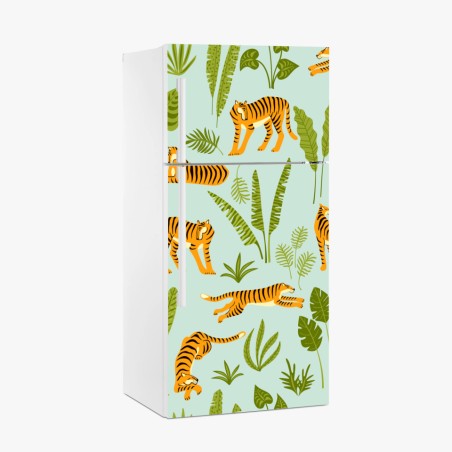 Fridge sticker playful tiger jungle pattern • Wallissimo®