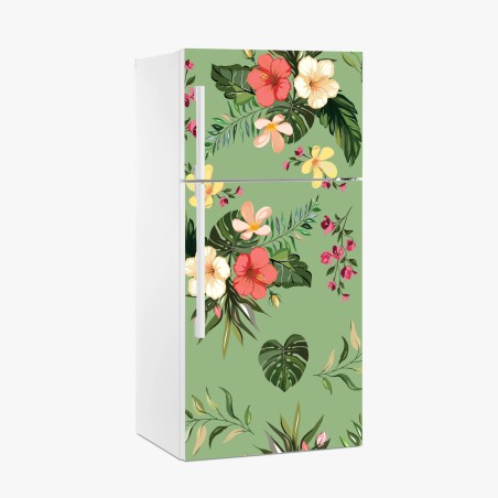 Fridge sticker green tropical hibiscus pattern • Wallissimo®