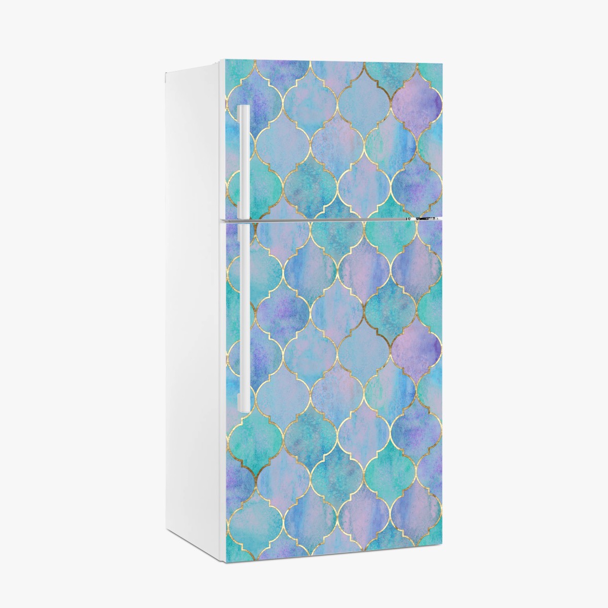 Fridge sticker pastel turquoise moroccan tile pattern • Wallissimo® Fridge sticker pastel turquoise moroccan tile pattern • Wallissimo®
