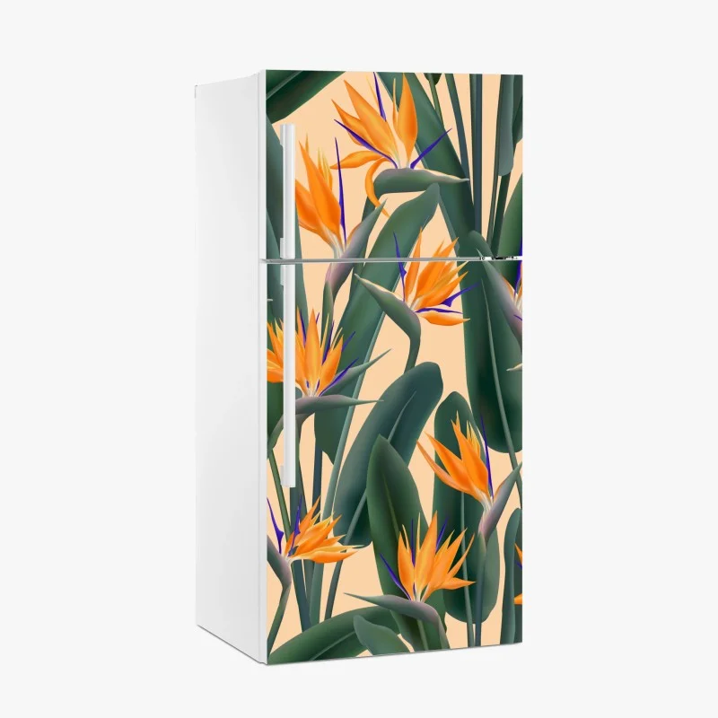 Fridge sticker tropical bird of paradise floral pattern