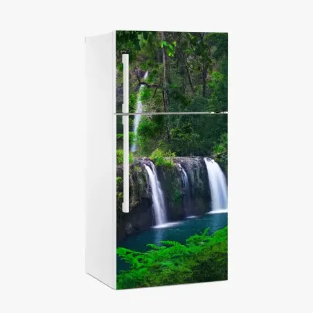 Fridge sticker calming waterfall in emerald forest • Wallissimo®
