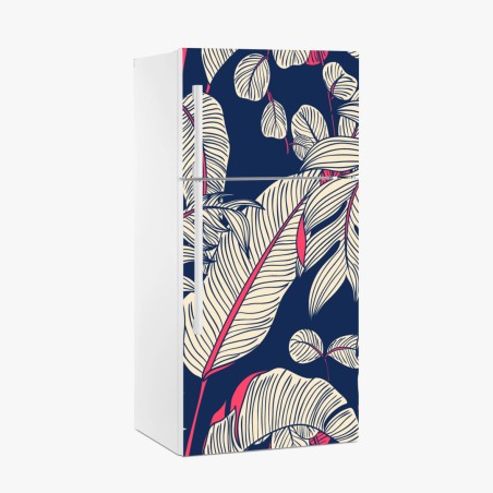 Fridge sticker navy tropical leaves pattern • Wallissimo®