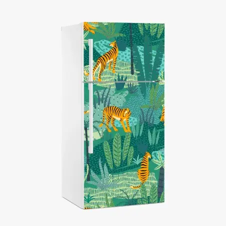 Fridge sticker tropical jungle with tigers pattern • Wallissimo®