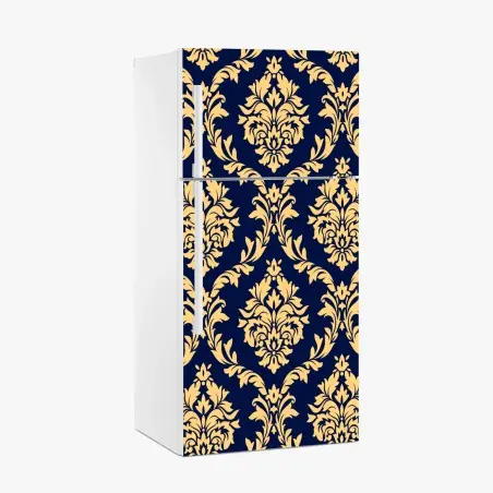 Fridge sticker elegant gold damask pattern on navy background • Wallissimo®