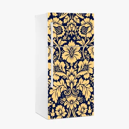 Fridge sticker navy and beige damask floral pattern • Wallissimo®