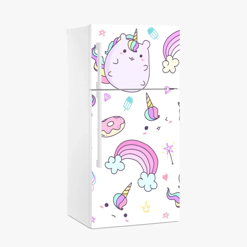 Fridge sticker playful pastel unicorn cat pattern