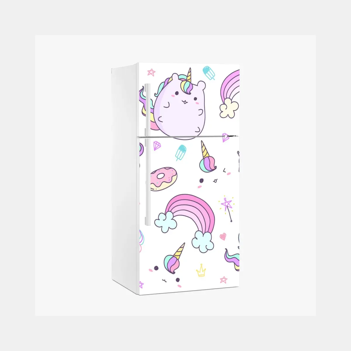 Fridge sticker playful pastel unicorn cat pattern • Wallissimo® Fridge sticker playful pastel unicorn cat pattern • Wallissimo®