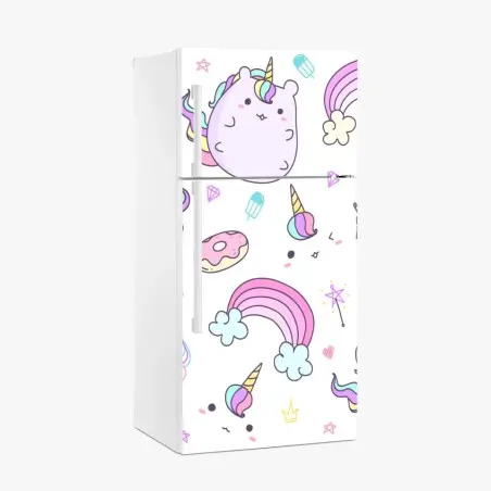 Fridge sticker playful pastel unicorn cat pattern • Wallissimo®