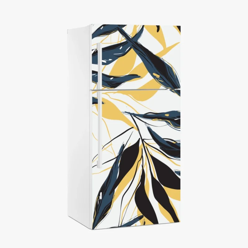 Fridge sticker navy and gold botanical leaf pattern