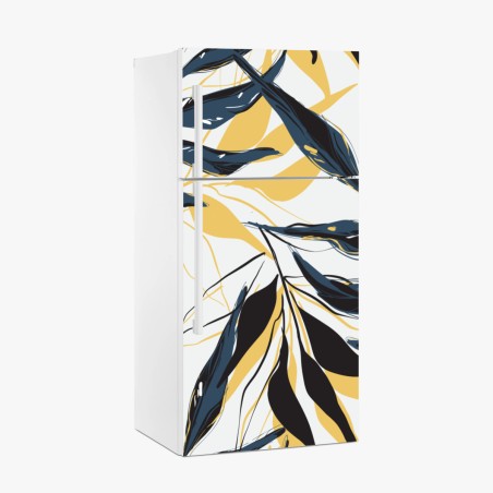 Fridge sticker navy and gold botanical leaf pattern • Wallissimo®