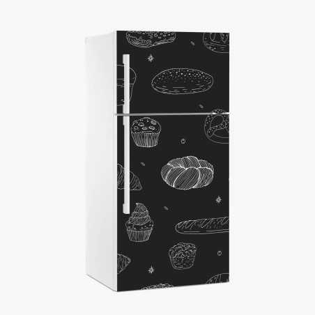 Fridge sticker hand-drawn bakery pattern on dark background • Wallissimo®