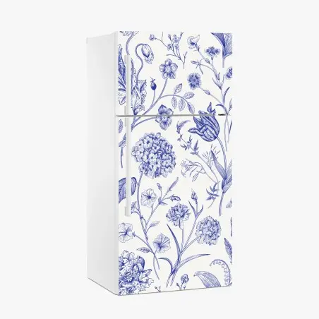 Fridge sticker classic blue toile floral pattern • Wallissimo®