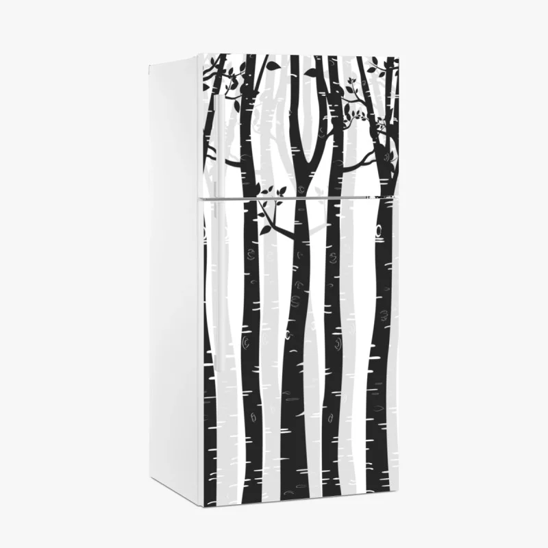 Fridge sticker monochrome birch forest illustration