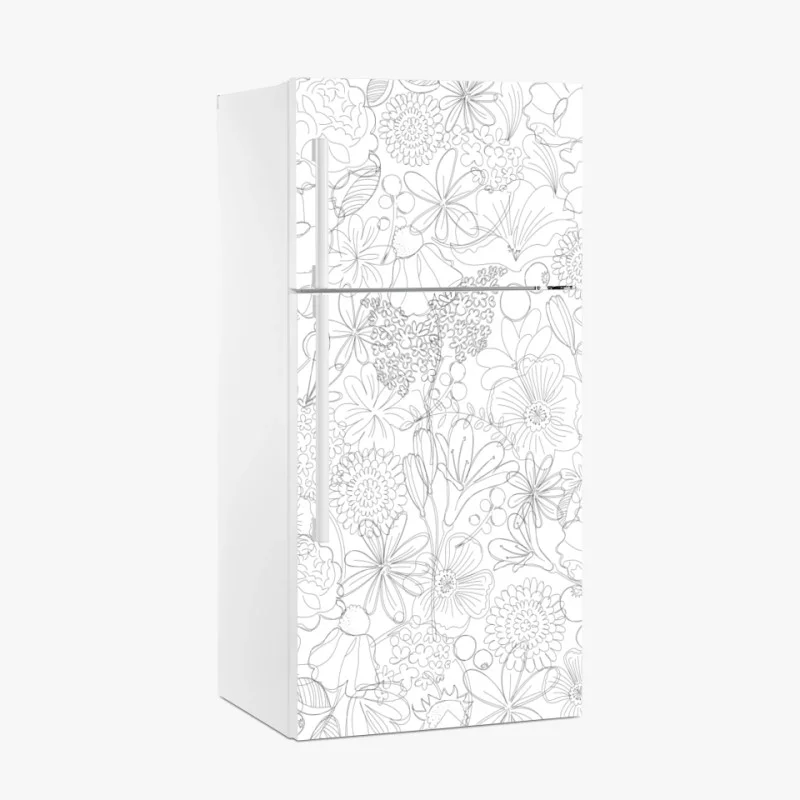 Fridge sticker delicate hand-drawn floral line pattern