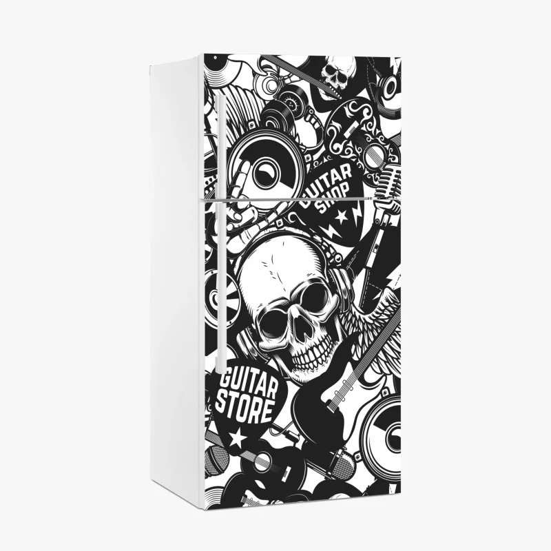 Fridge sticker rock and roll skull music collage