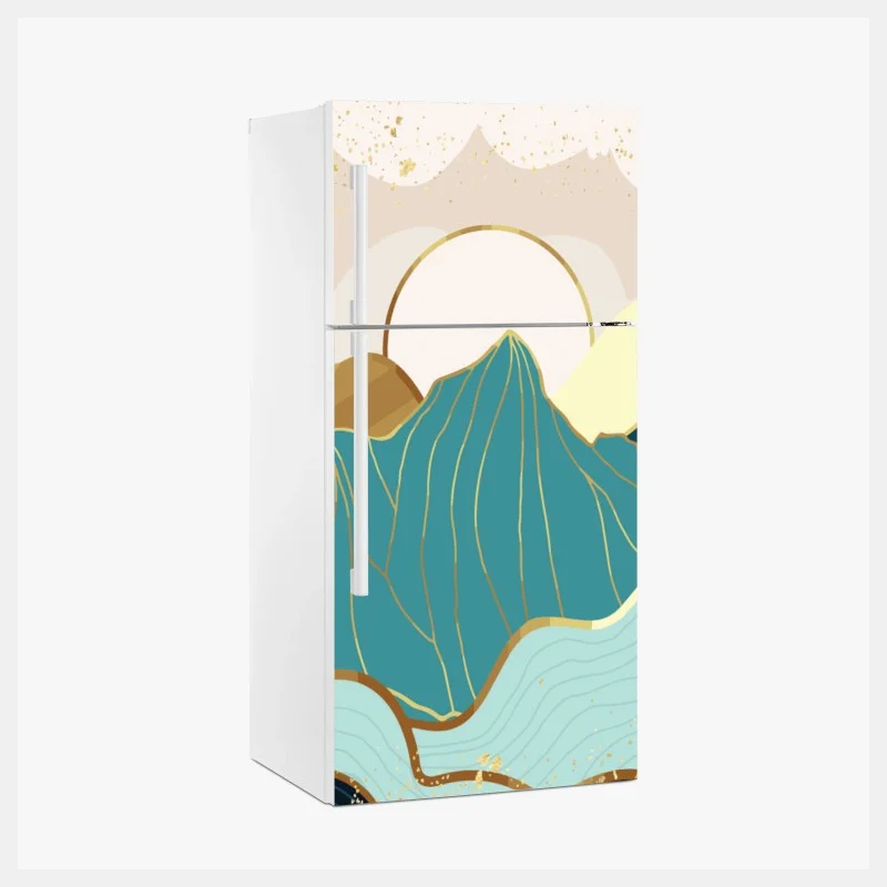 Fridge sticker turquoise mountain sunrise with gold accents