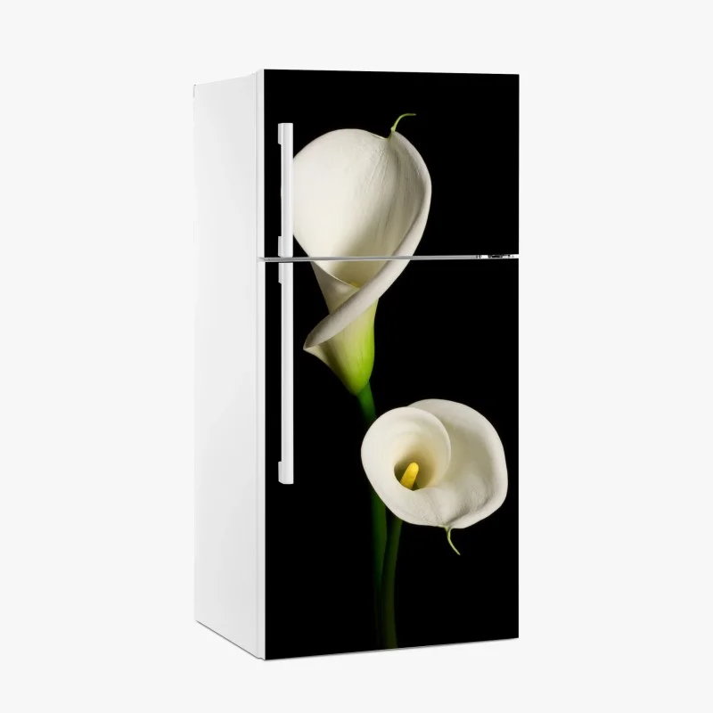 Fridge sticker white calla lilies on black background