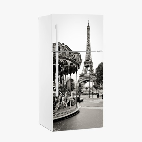 Fridge sticker Eiffel Tower and carousel in Paris • Wallissimo®