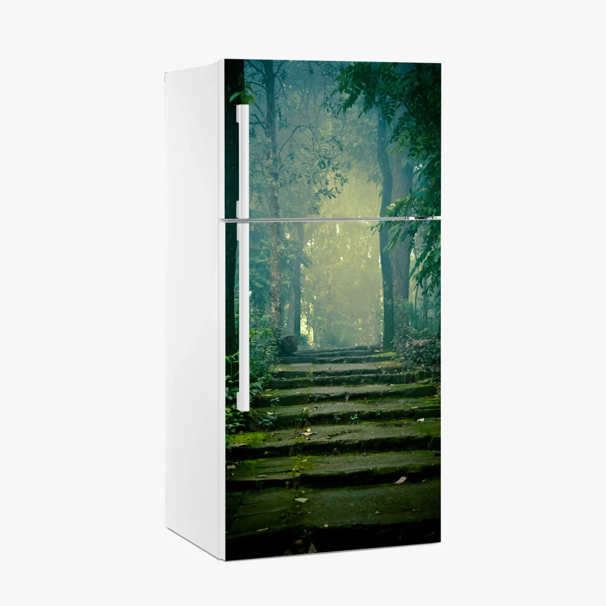 Fridge sticker moss-covered stone path into a misty forest • Wallissimo® Fridge sticker moss-covered stone path into a misty forest • Wallissimo®