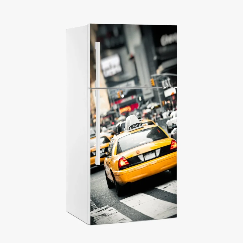 Fridge sticker yellow taxi city scene in New York