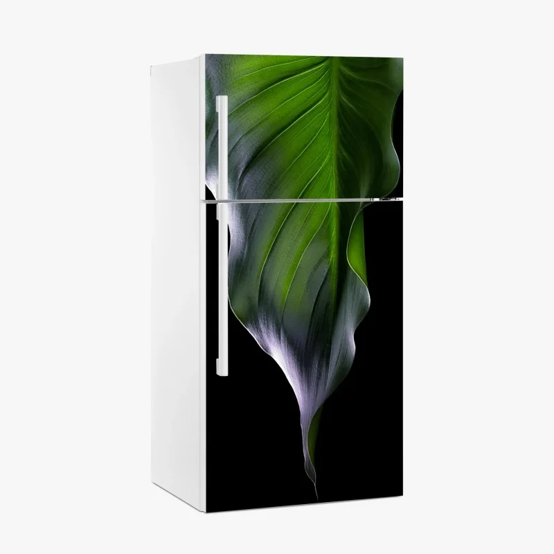 Fridge sticker elegant green leaf on black