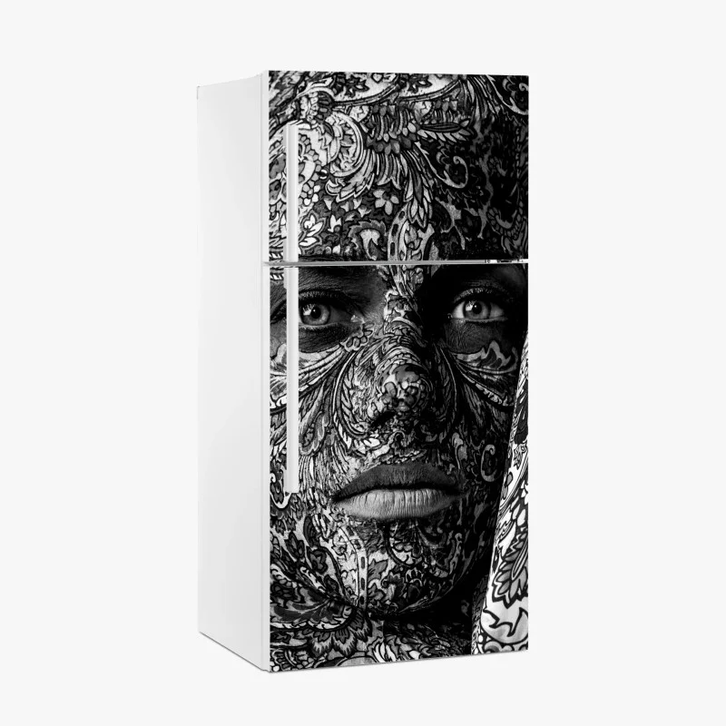 Fridge sticker ornamental portrait with floral patterns