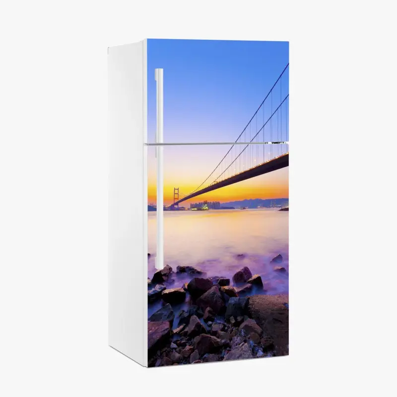 Fridge sticker golden sunset over suspension bridge