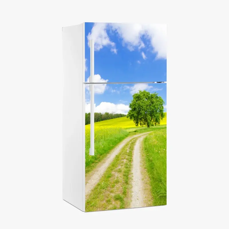 Fridge sticker sunlit country path and lone tree