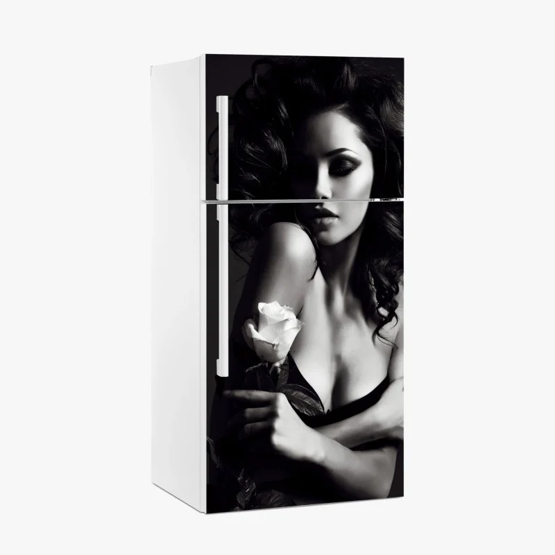 Fridge sticker sensual black and white portrait with rose
