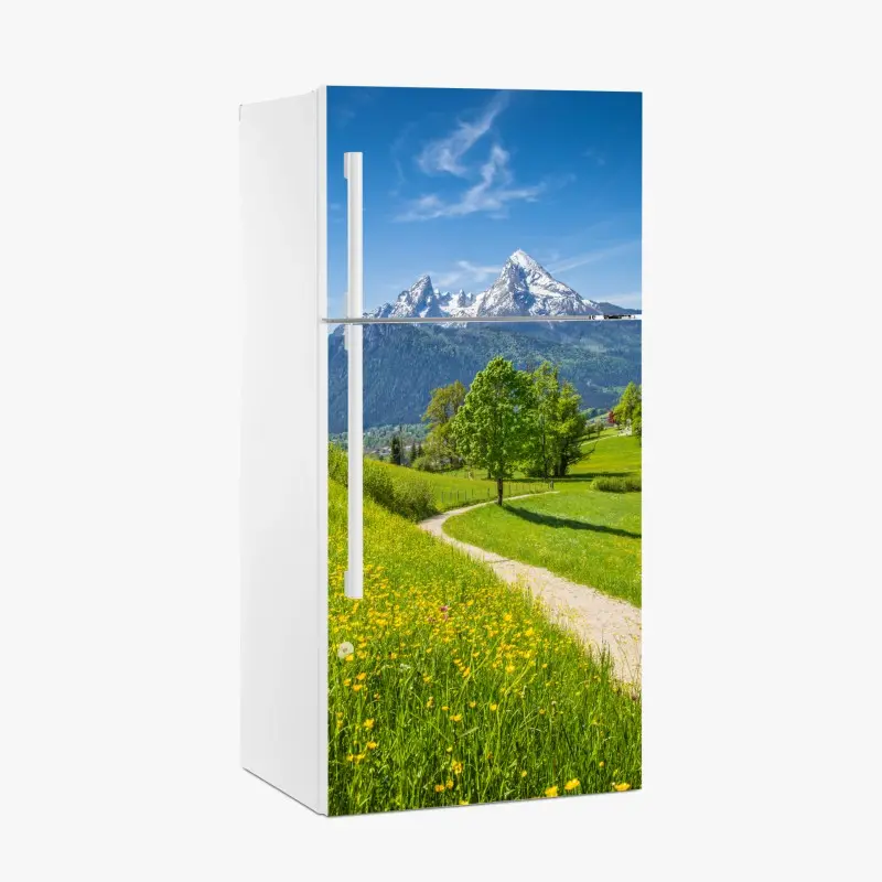 Fridge sticker alpine meadow and mountain trail
