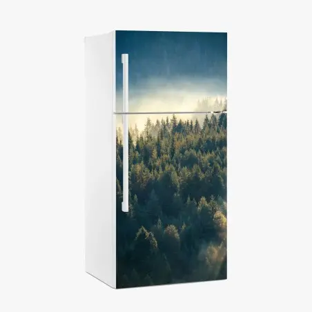 Fridge sticker misty pine forest at dawn • Wallissimo®